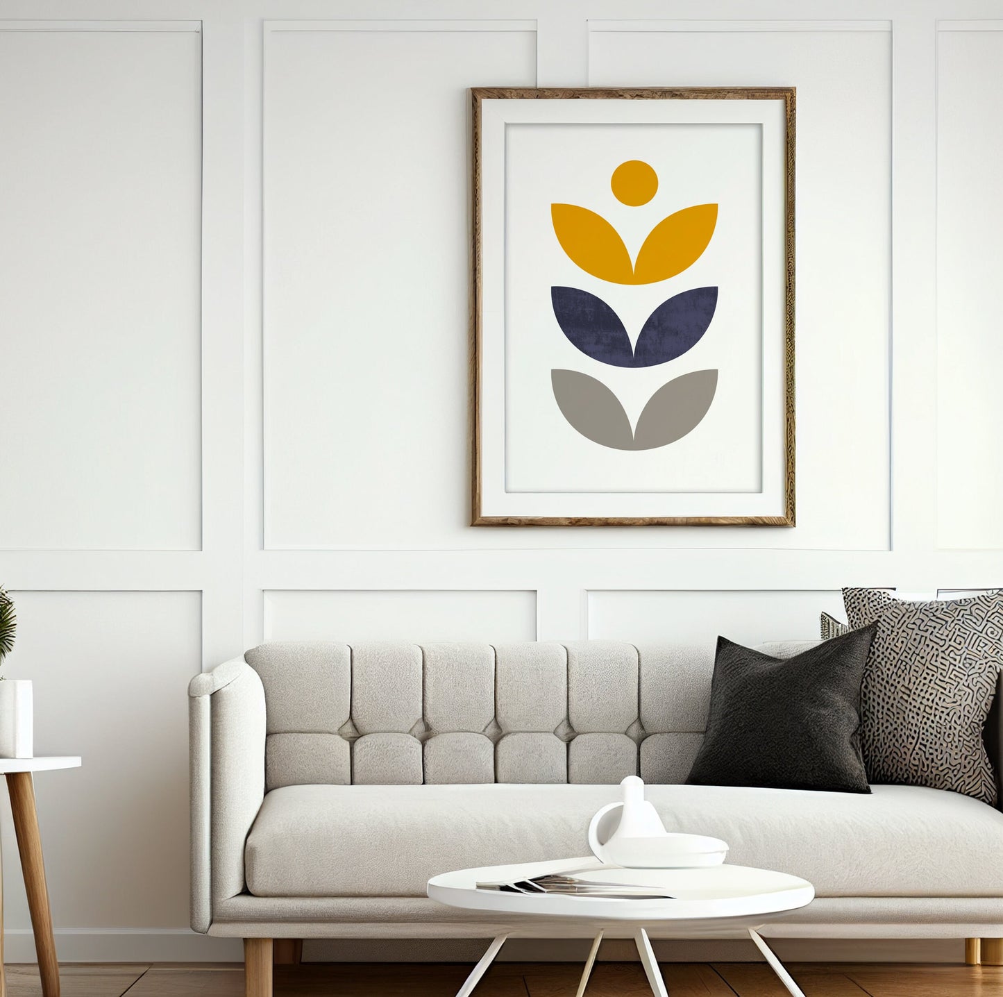 Mustard and blue bohemian posters set of three, ideal for vibrant living spaces.