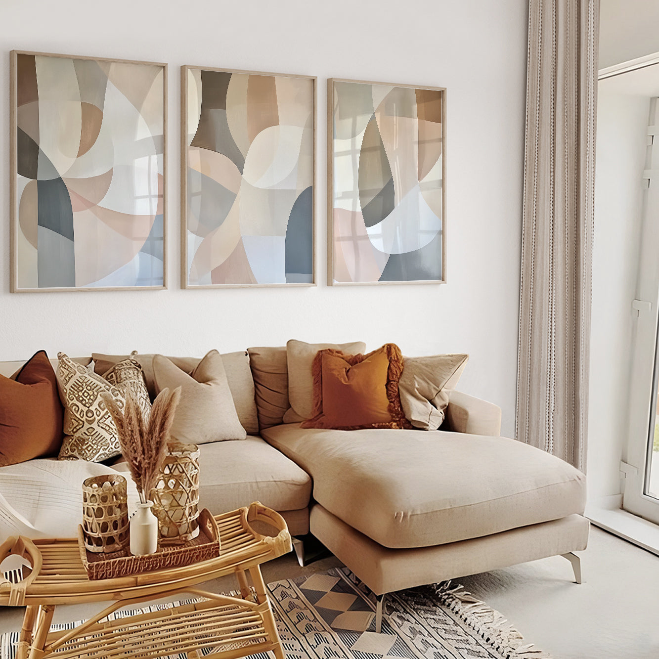 Pastel Minimalist Abstract Set of 3 – Muted Neutral Wall Art (USA)