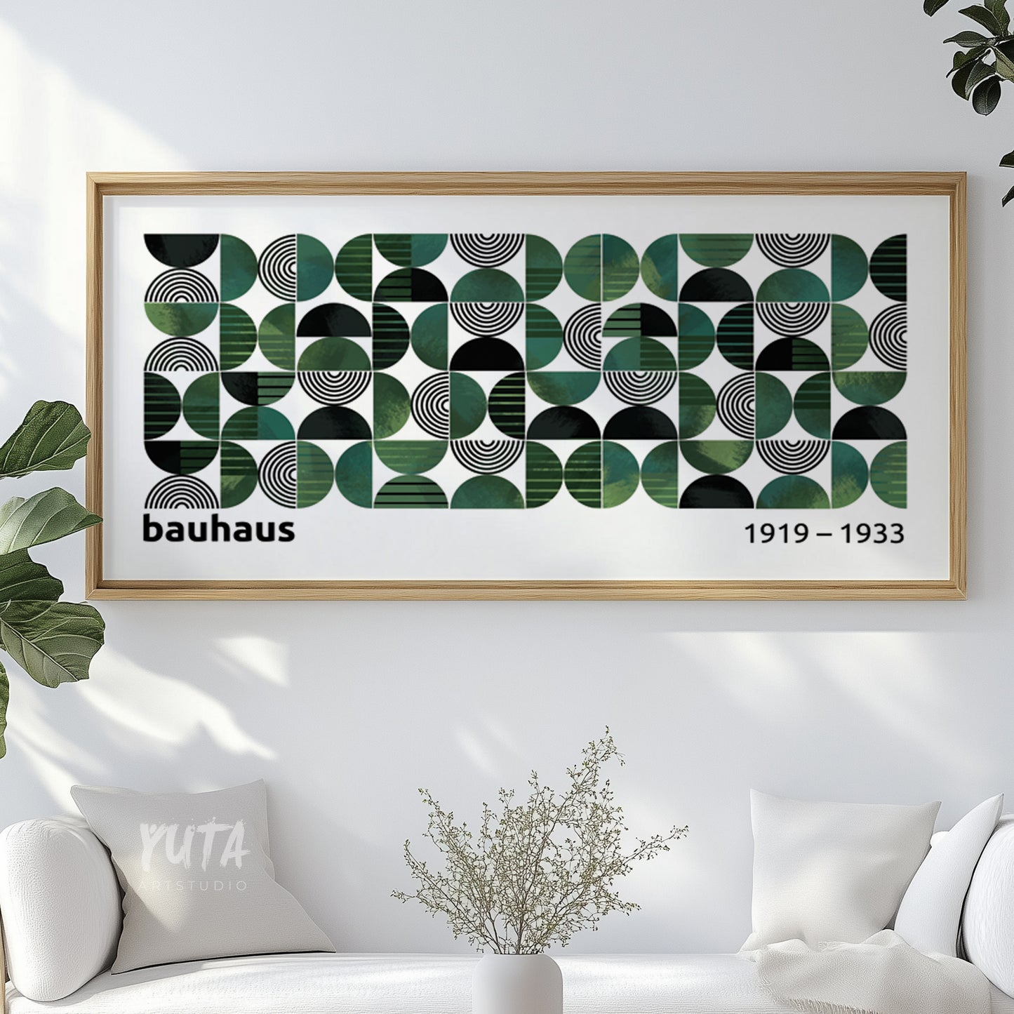 Emerald green panoramic poster in Bauhaus style, great for gallery walls or modernist spaces