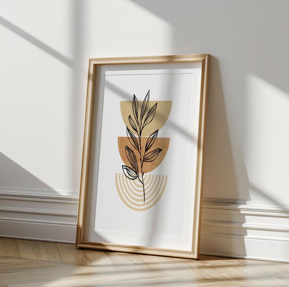 Botanical poster in natural tones of beige and terracotta for modern boho spaces.