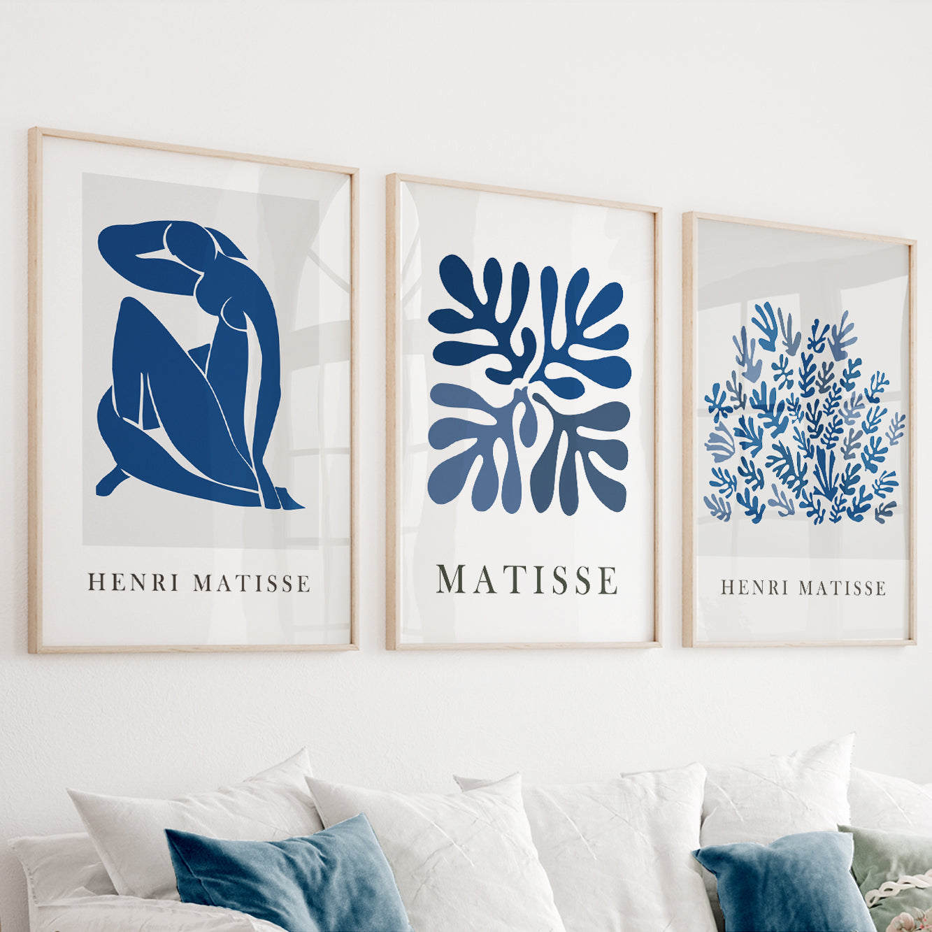 Navy Blue Matisse Print Set of 3 – Abstract Minimalist Wall Art