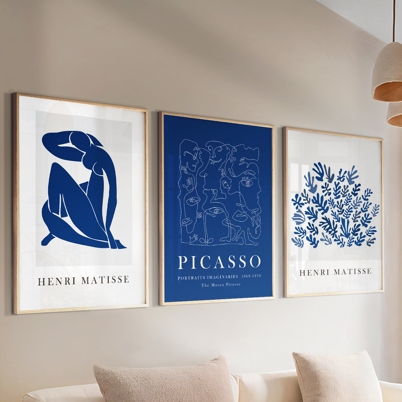 Matisse & Picasso Minimalist Wall Art – Navy Blue 3 Print Set