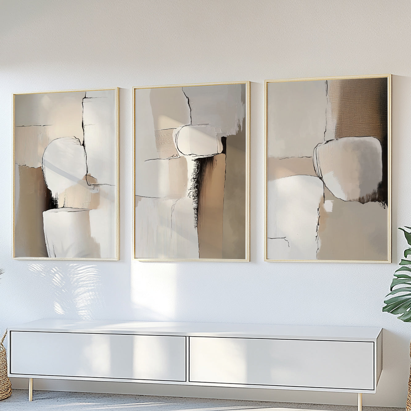 Neutral Abstract Set of 3 – Earth Tone Textured Minimalist Art (USA)