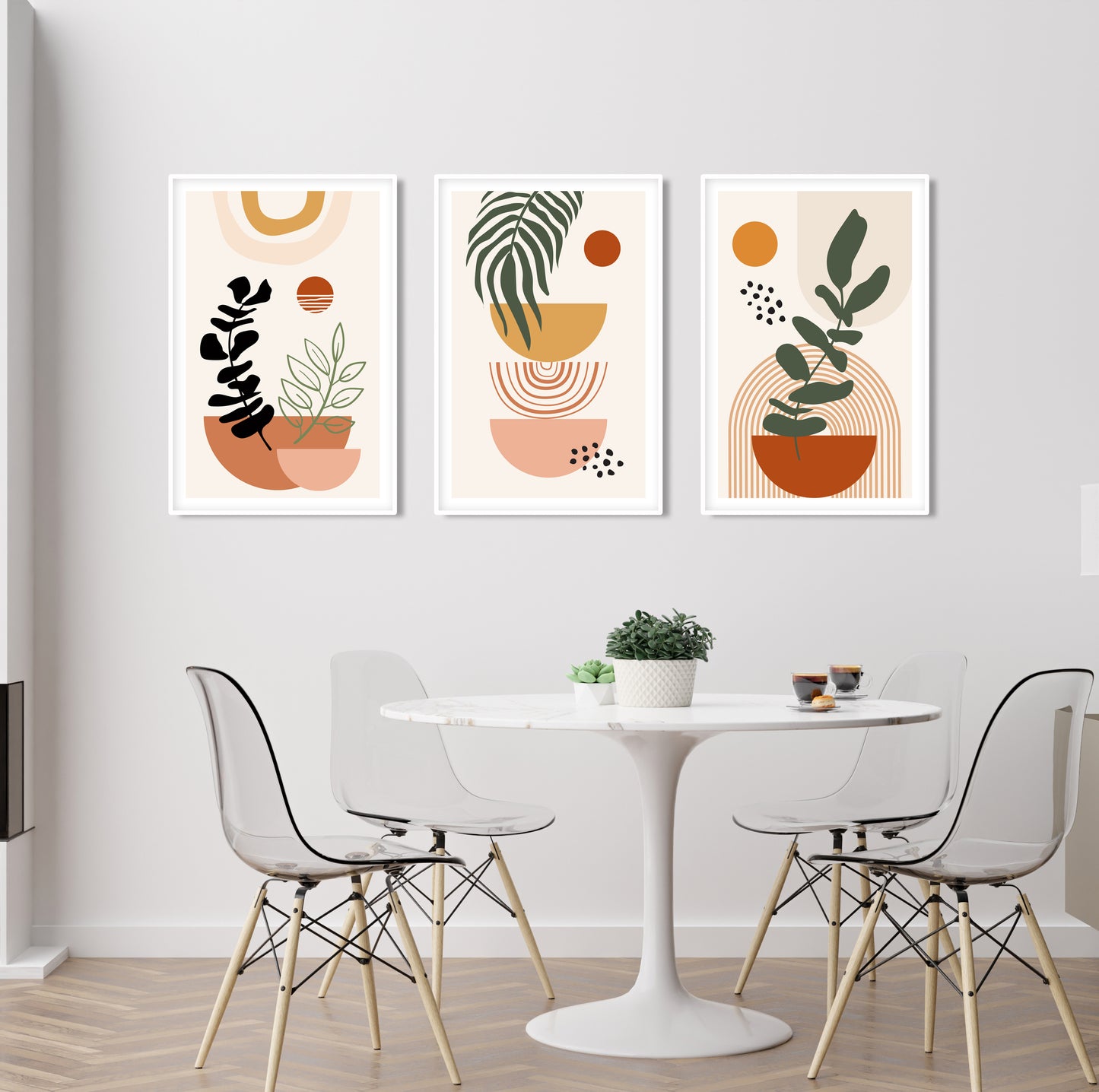 Neutral boho wall art in terracotta and beige, set of 3 posters for living room, hallway, or bedroom decor