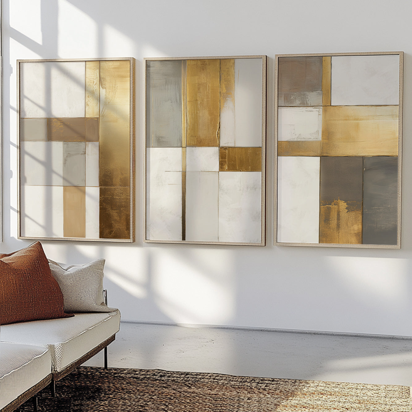 Modern Abstract Set of 3 – Neutral Nordic Minimalist Wall Art (USA)