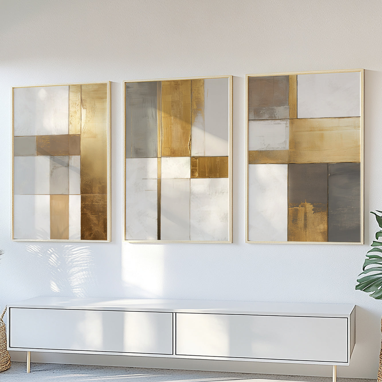 Modern Abstract Set of 3 – Neutral Nordic Minimalist Wall Art (USA)