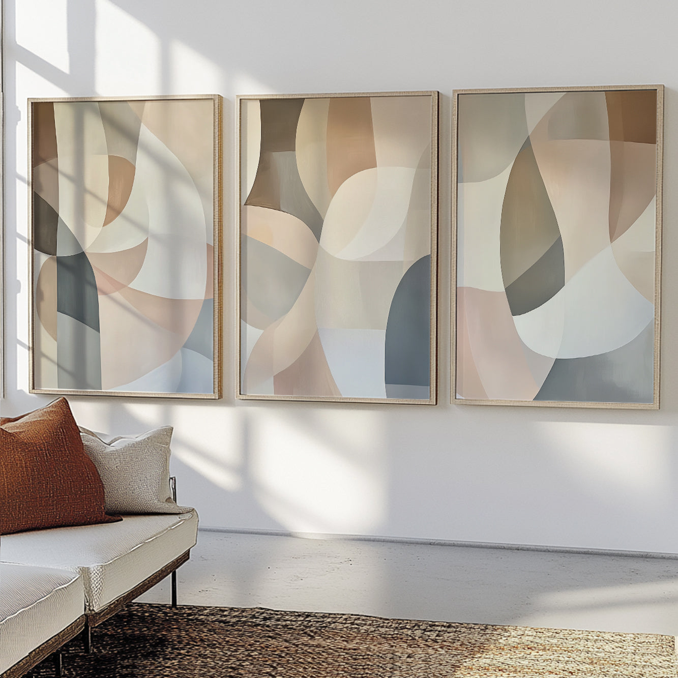 Pastel Minimalist Abstract Set of 3 – Muted Neutral Wall Art (USA)