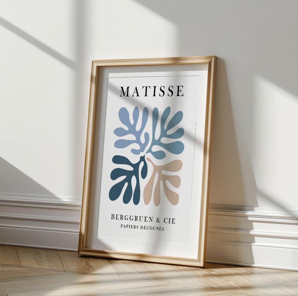 Neutral-toned Matisse poster in blue, ideal for aesthetic and trendy room design.