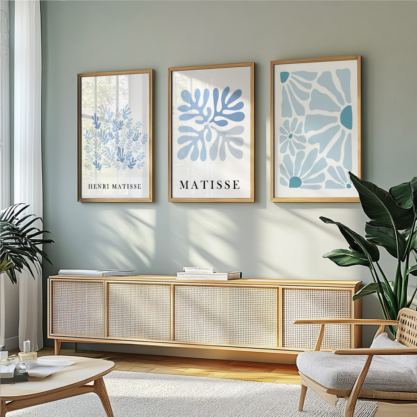 Henri Matisse Blue 3-Piece Print Set – Neutral Mid Century Modern Wall Art, Trendy Living Room Posters