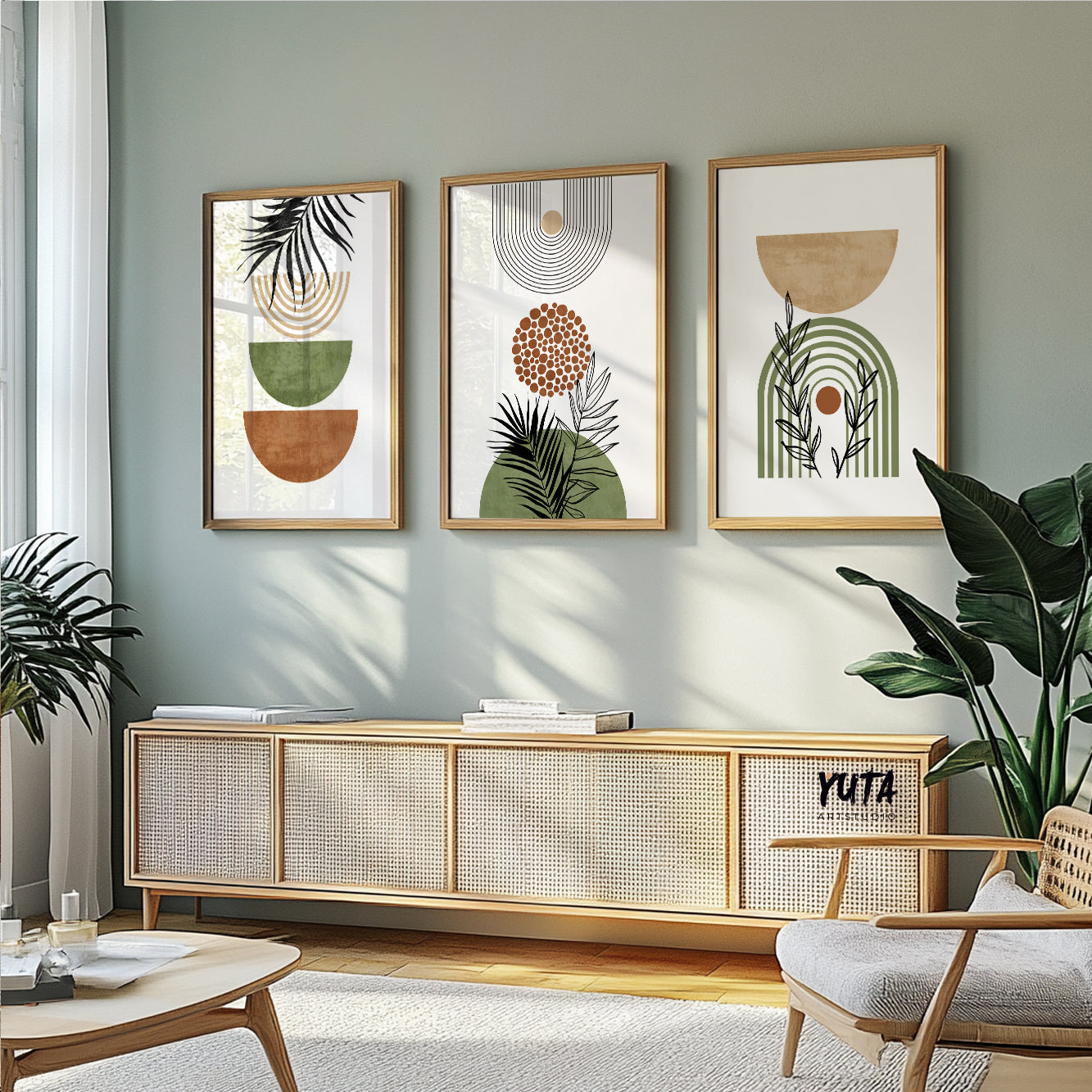 Modern minimalist art prints with nature-inspired abstract forms