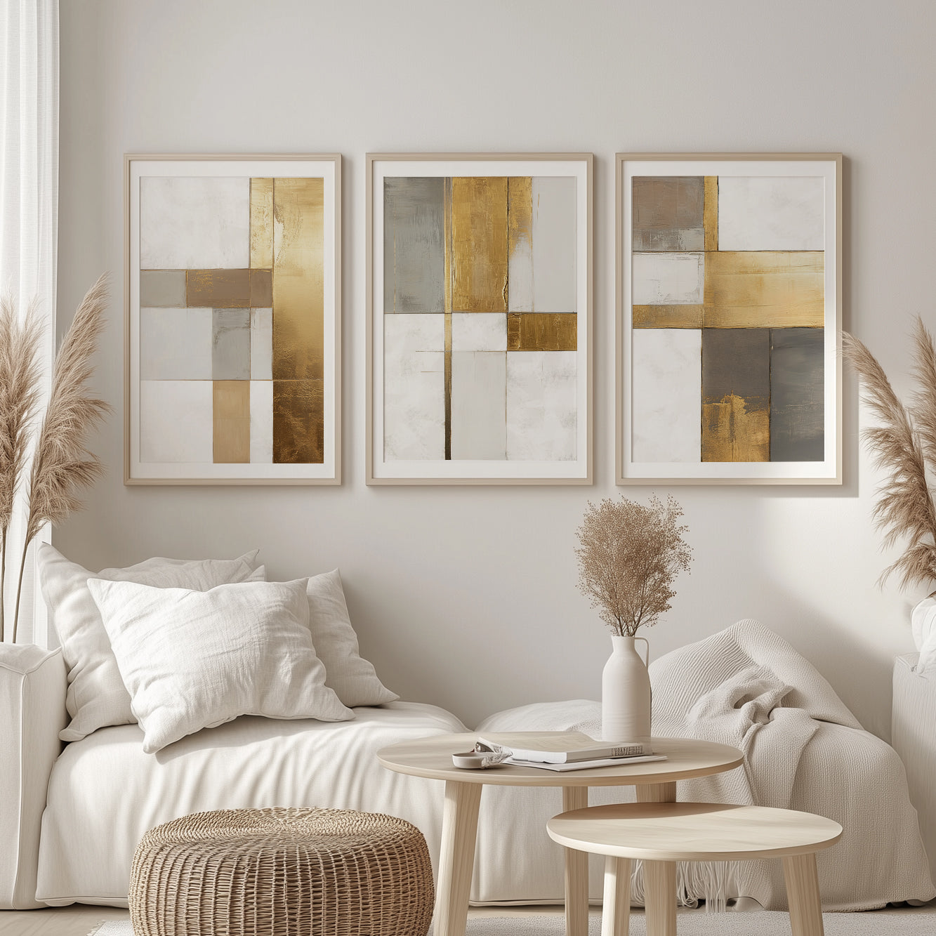Modern Abstract Set of 3 – Neutral Nordic Minimalist Wall Art (USA)