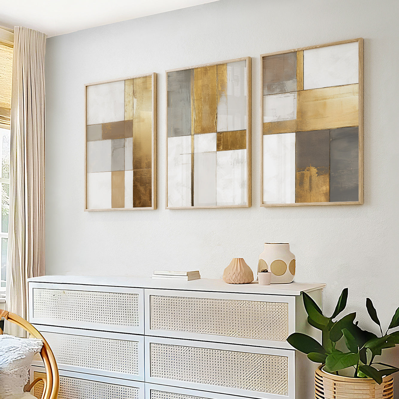 Modern Abstract Set of 3 – Neutral Nordic Minimalist Wall Art (USA)