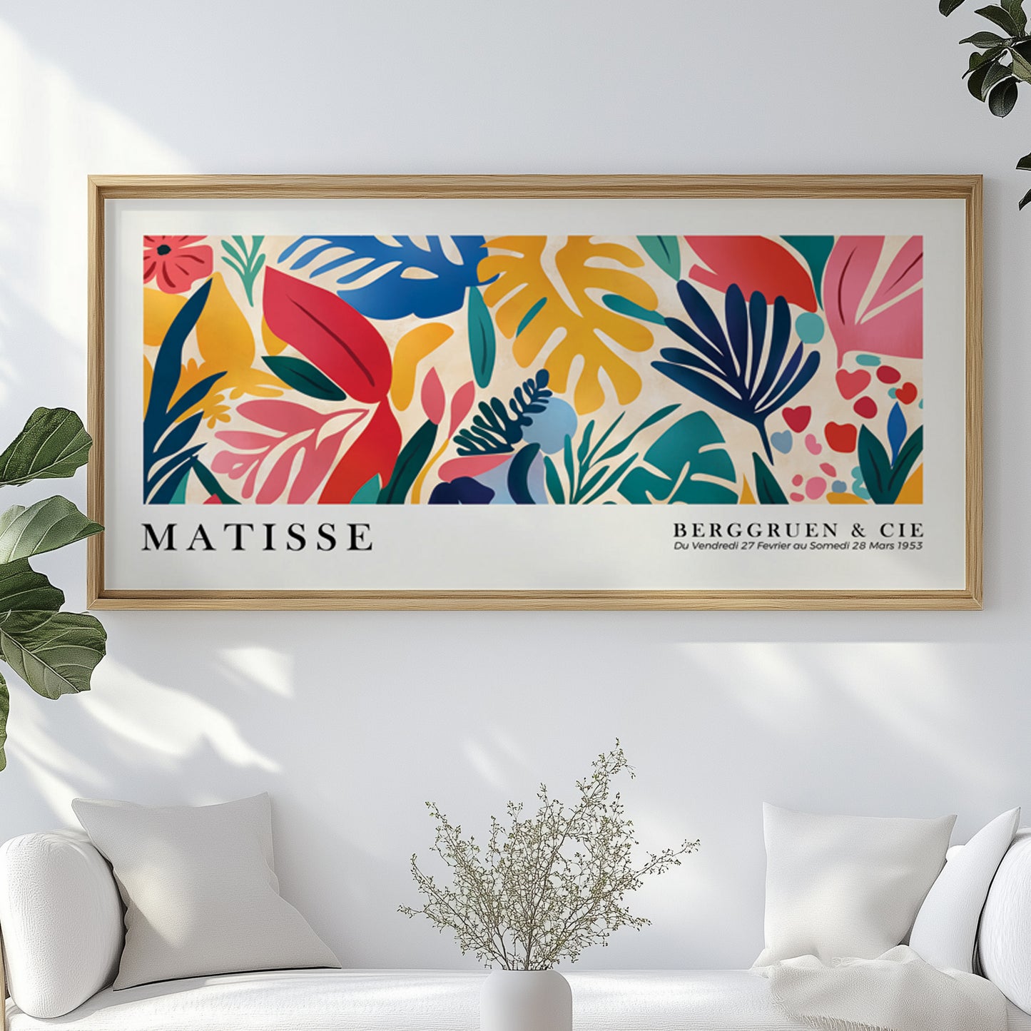 Colorful Tropical Leaves Wall Decor – Henri Matisse Print, Long Narrow Panoramic Oversized Poster