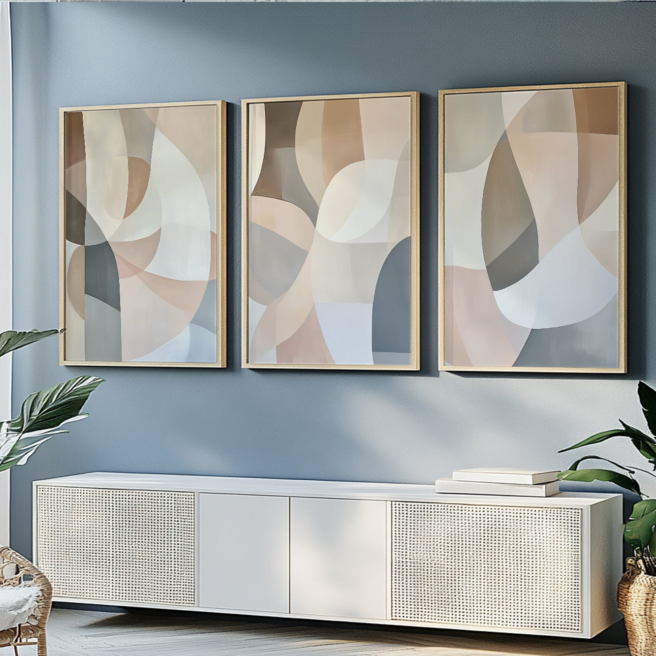 Pastel Minimalist Abstract Set of 3 – Muted Neutral Wall Art (USA)