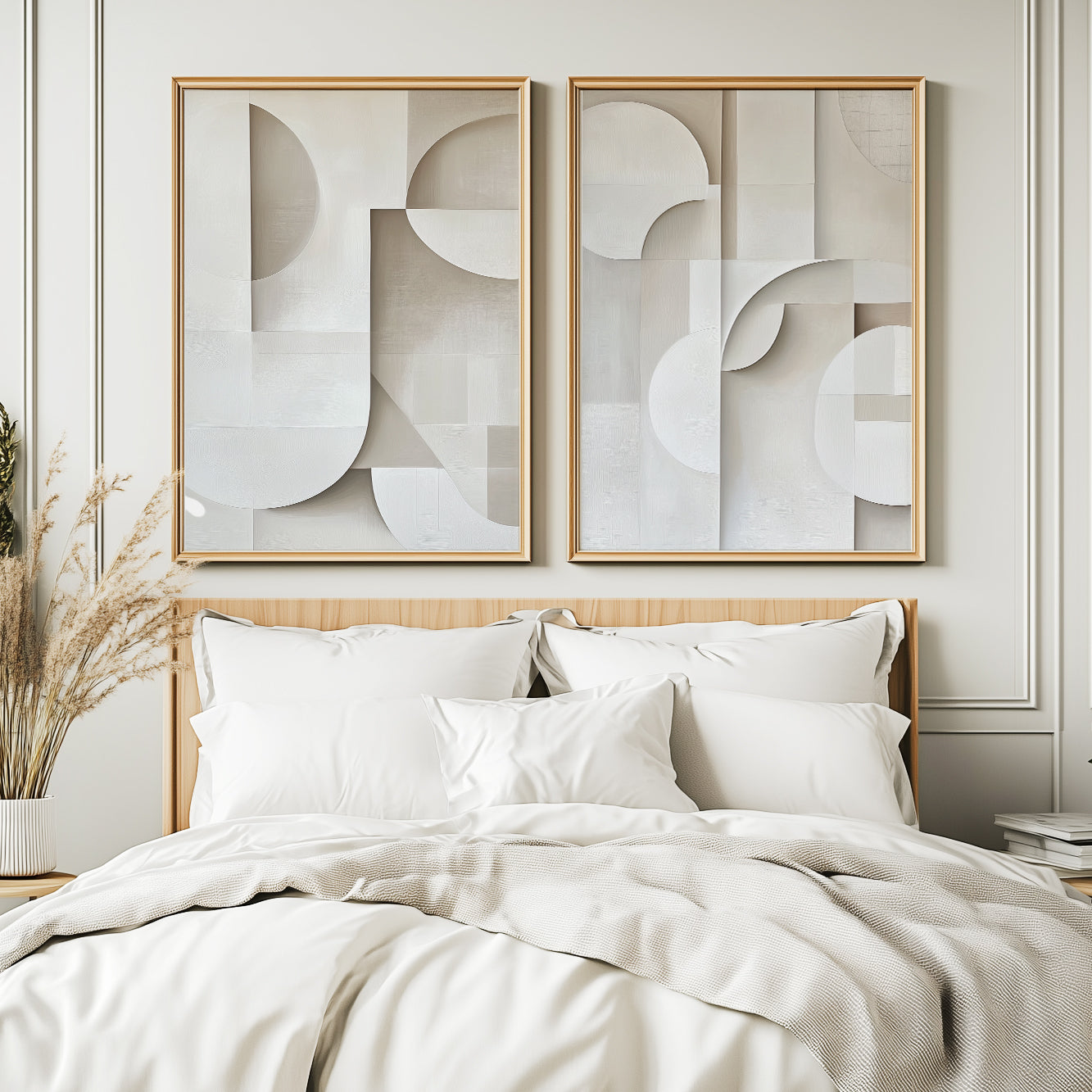 Set of 2 Pastel Prints – Soft Geometric Beige Minimalist Wall Art