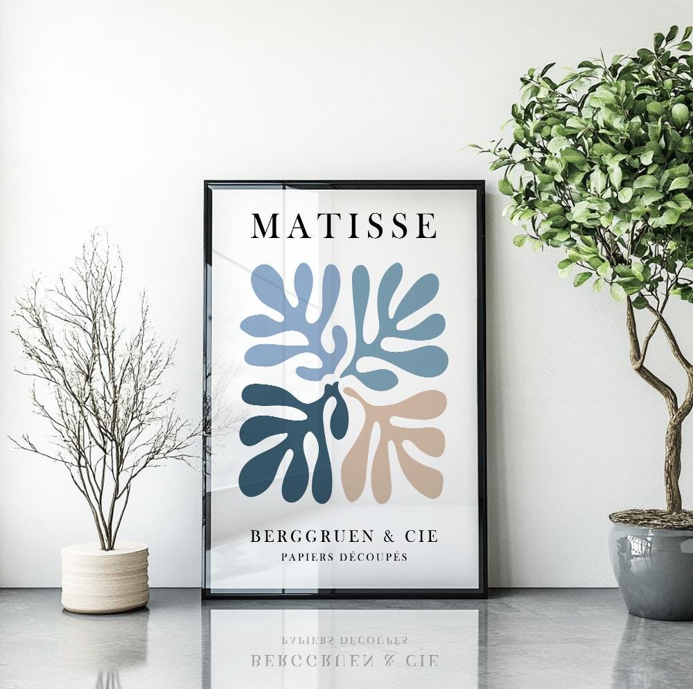 Pastel blue Henri Matisse-inspired wall art for modern minimalist interiors.