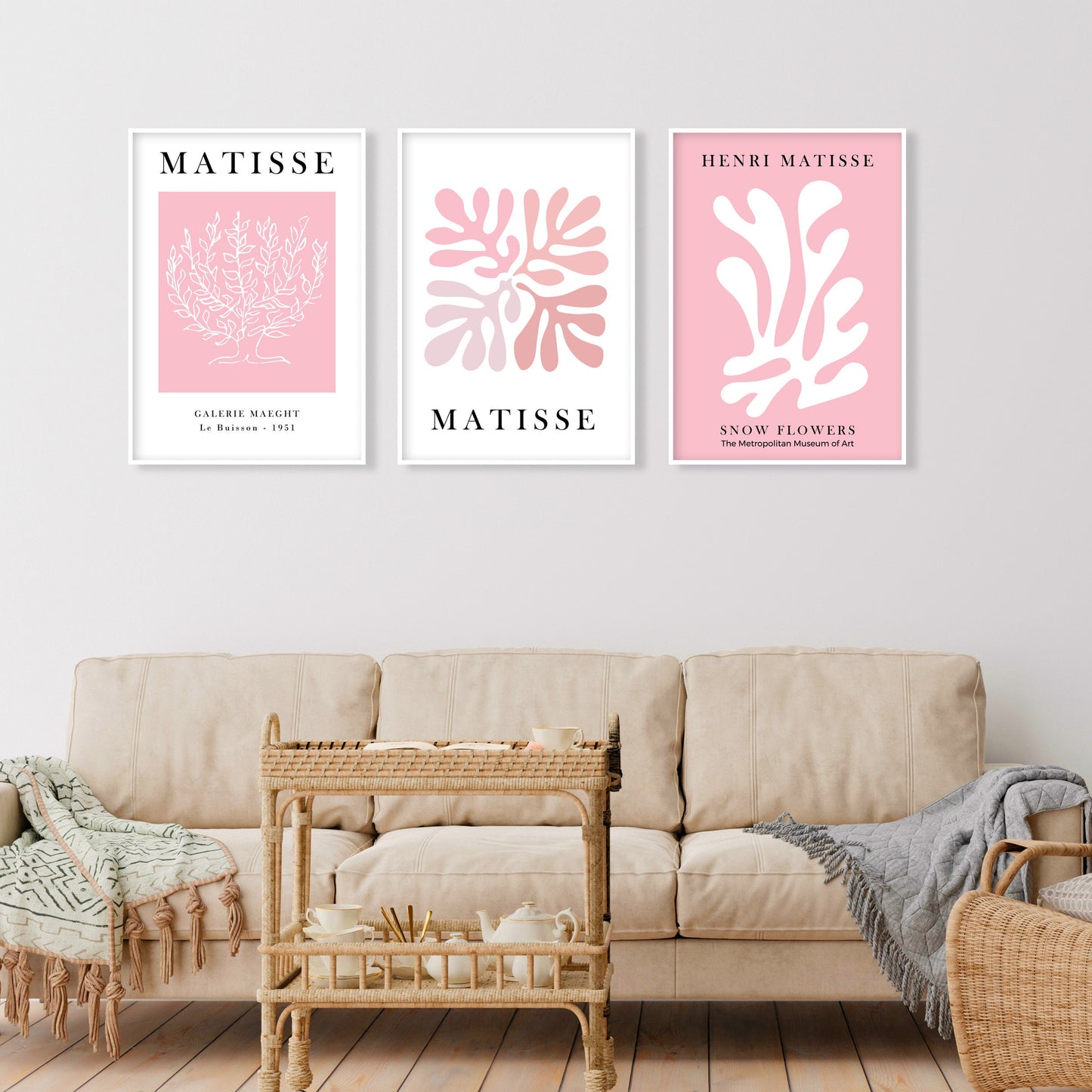 Pink Matisse set of 3 prints. Pastel minimalist gallery wall set, vintage trendy wall art, Henri Matisse print, aesthetic room decor - Mid century modern art