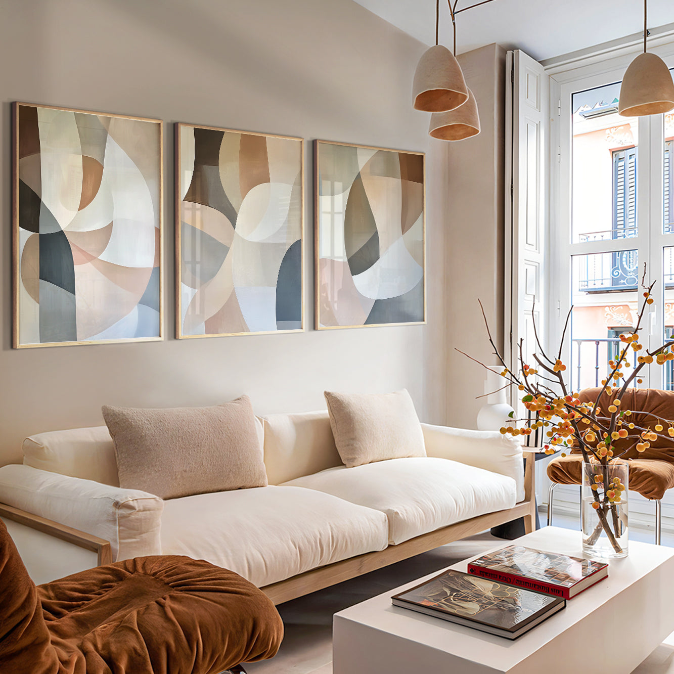 Pastel Minimalist Abstract Set of 3 – Muted Neutral Wall Art (USA)
