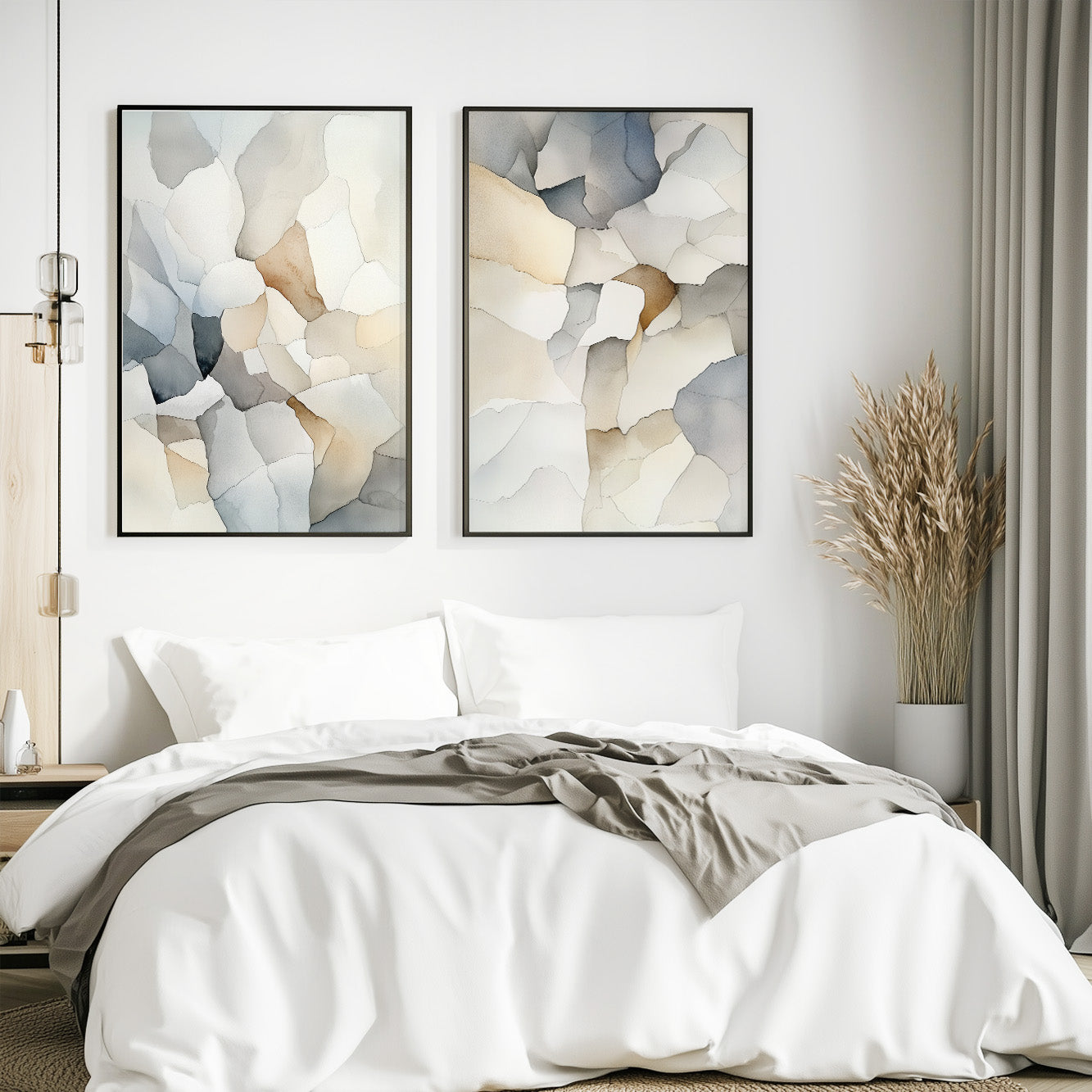 Neutral Beige Gray Set of 2 – Minimalist Nordic Pastel Wall Art