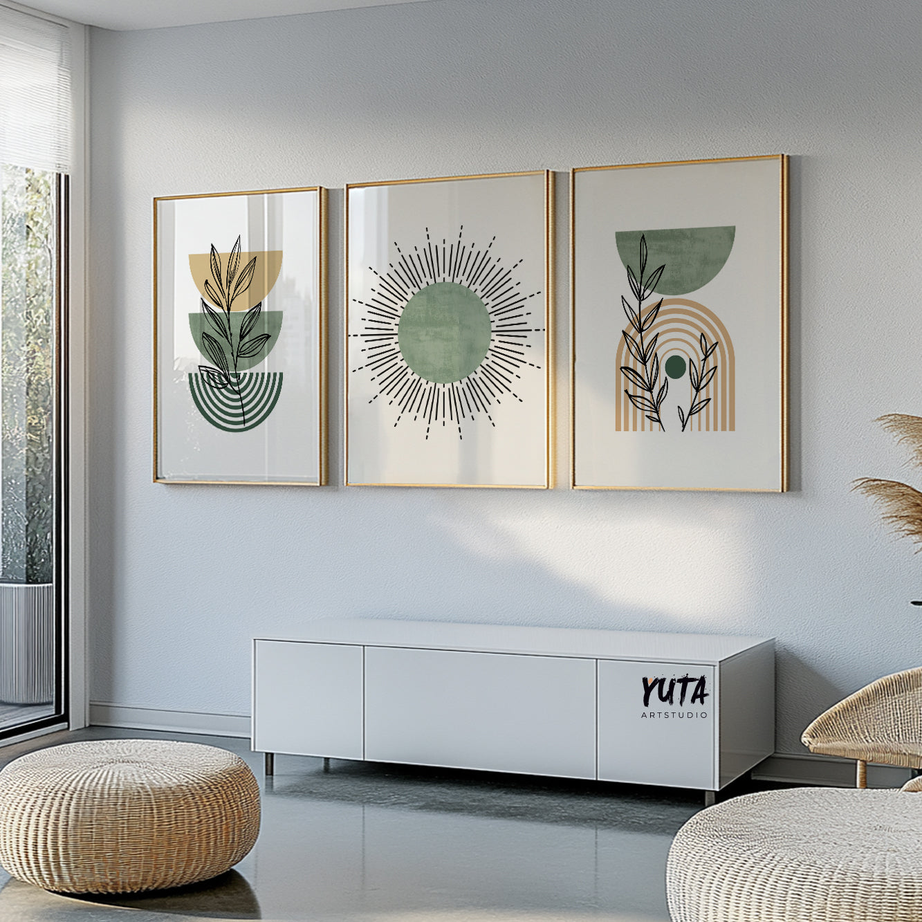 Abstract plant art prints in neutral boho palette perfect for stylish modern interiors