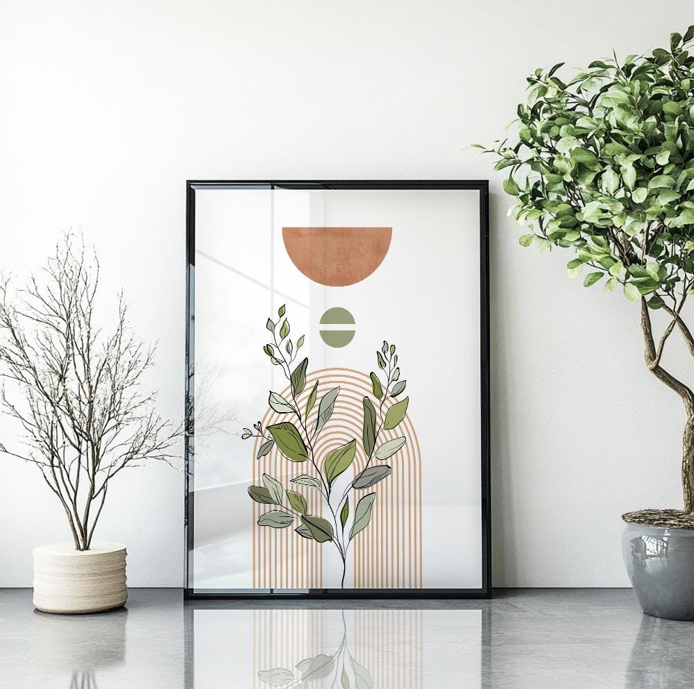 Scandinavian-style boho poster with soft pastel botanical elements for minimalist rooms.