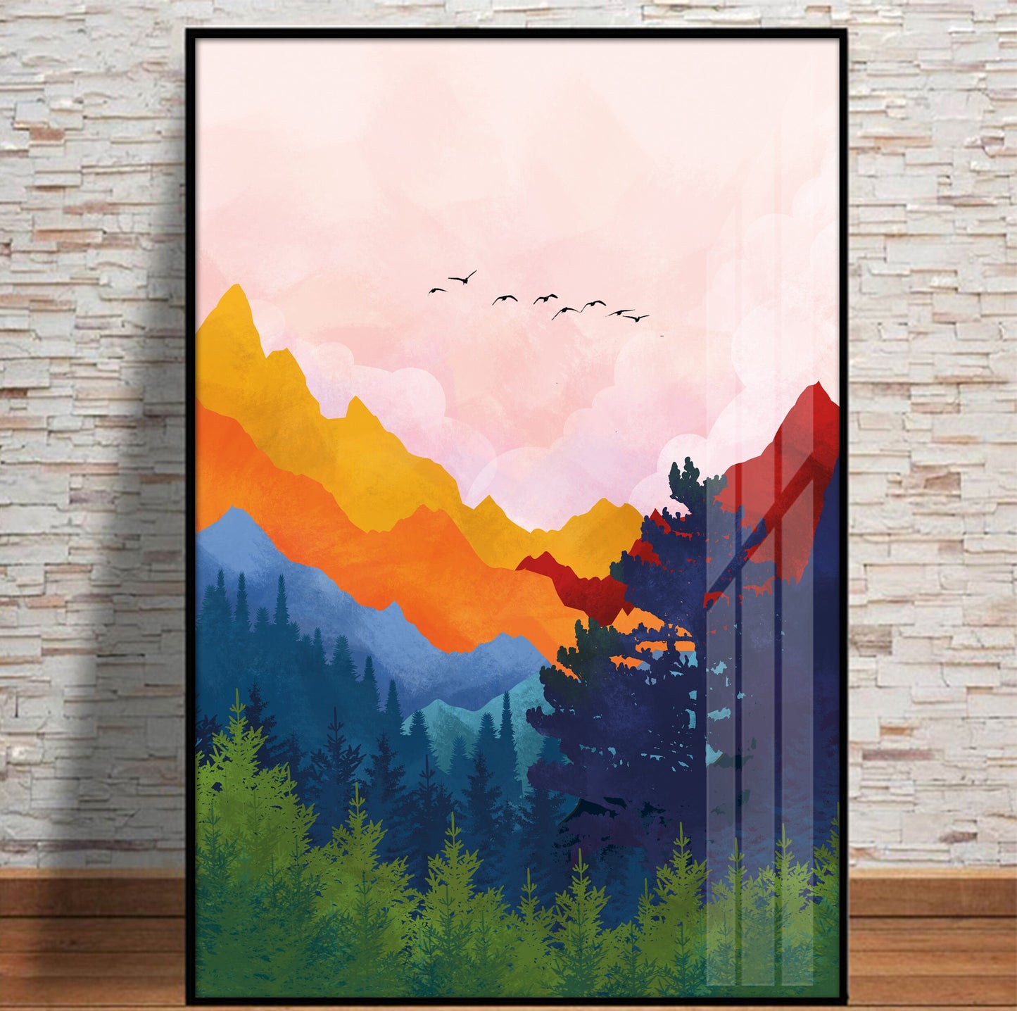 Scandinavian Colorful Bright Abstract Mountains Wall Art, Vibrant Mountains print, Modern Nordic Painting.