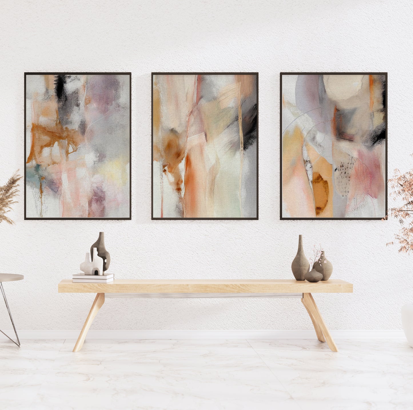 Scandinavian style pastel wall art prints set, minimalist and modern design.