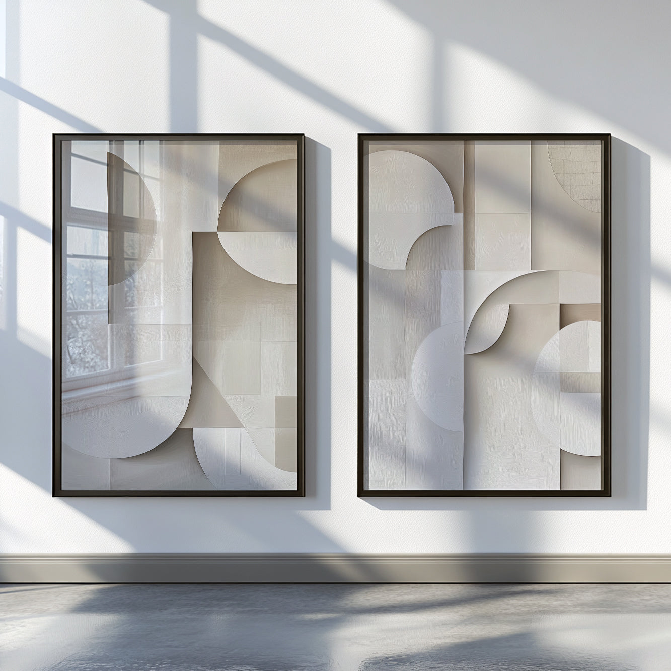 Set of 2 Pastel Prints – Soft Geometric Beige Minimalist Wall Art