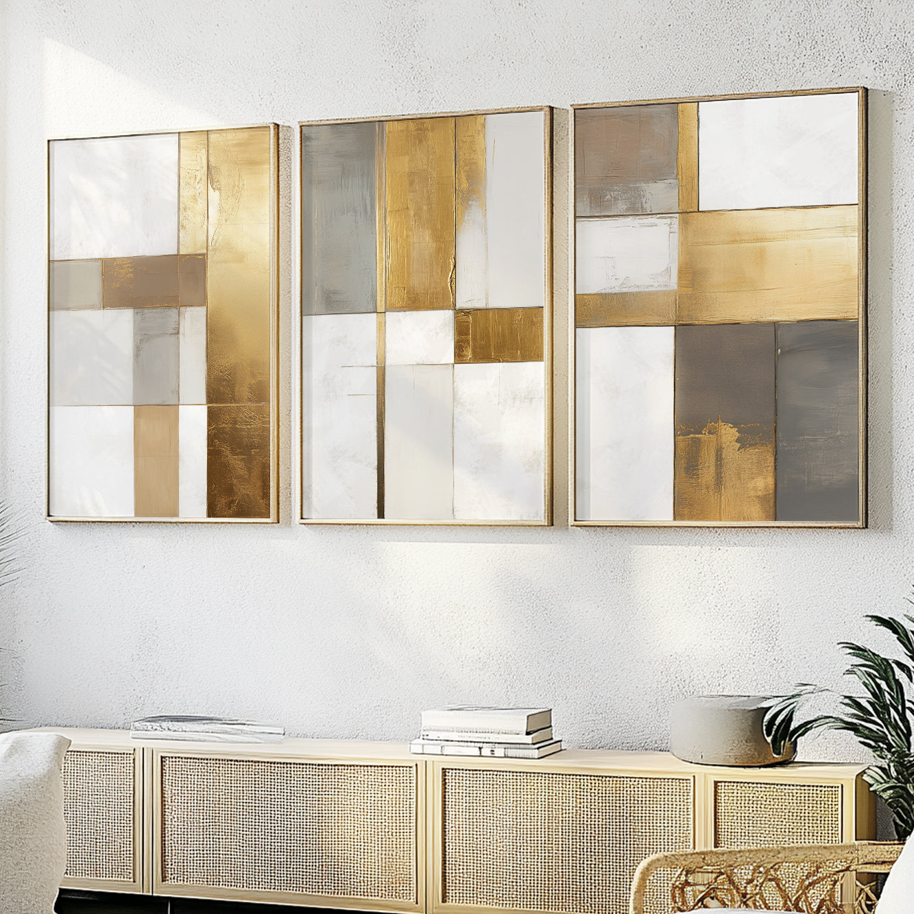 Modern Abstract Set of 3 – Neutral Nordic Minimalist Wall Art (USA)