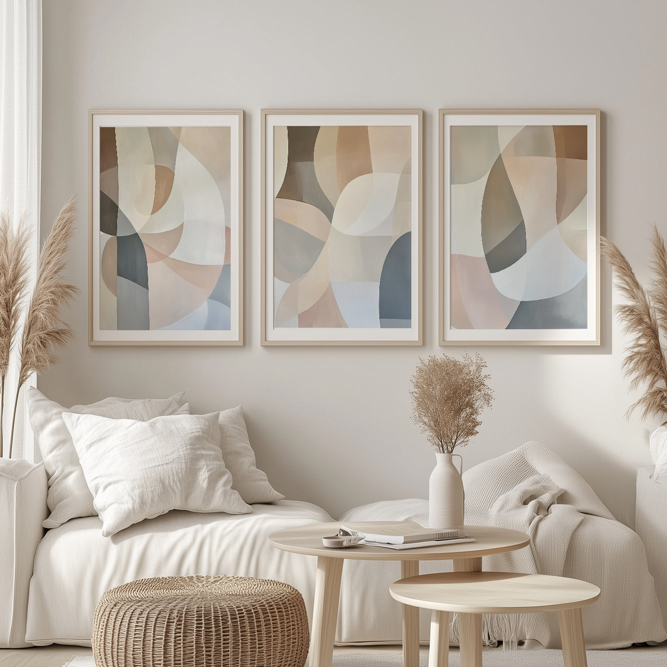 Pastel Minimalist Abstract Set of 3 – Muted Neutral Wall Art (USA)