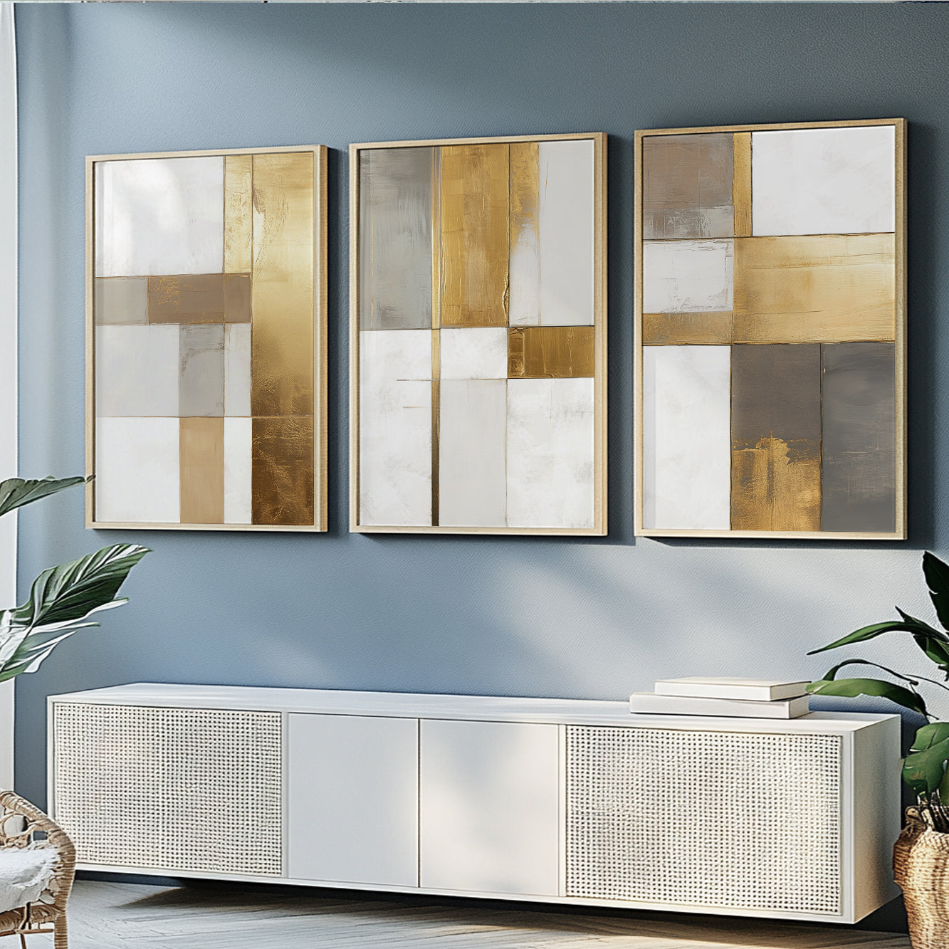 Modern Abstract Set of 3 – Neutral Nordic Minimalist Wall Art (USA)