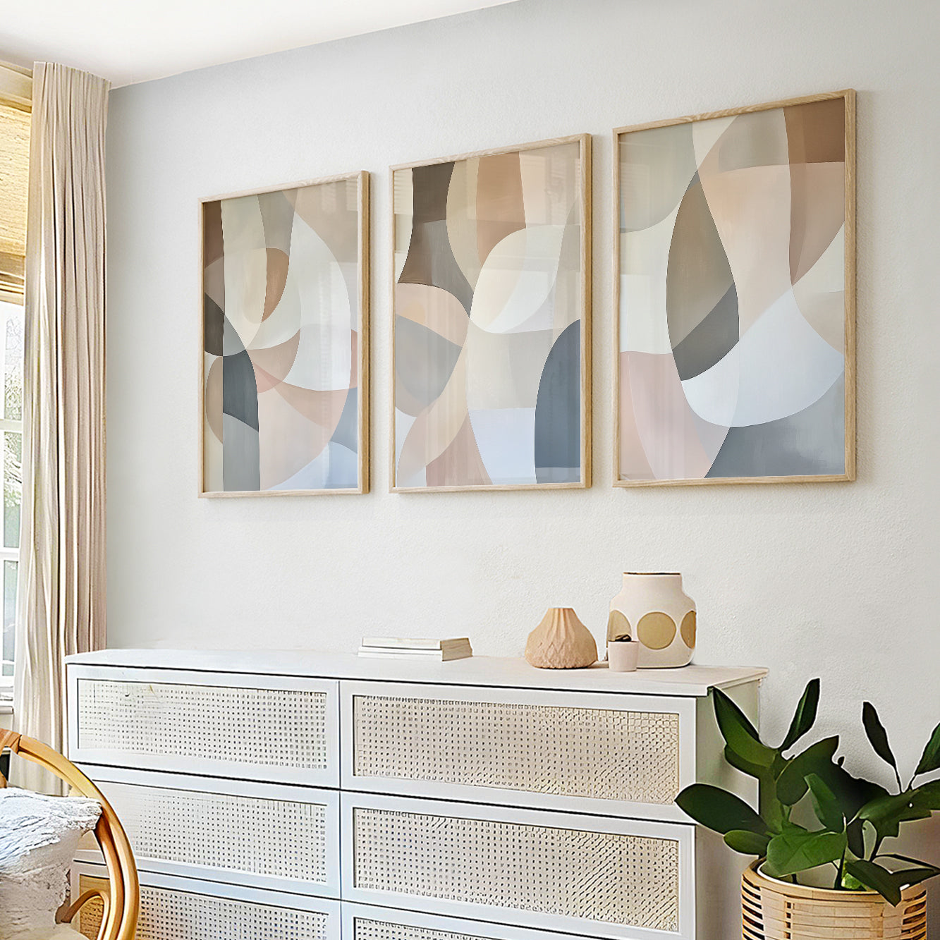 Pastel Minimalist Abstract Set of 3 – Muted Neutral Wall Art (USA)