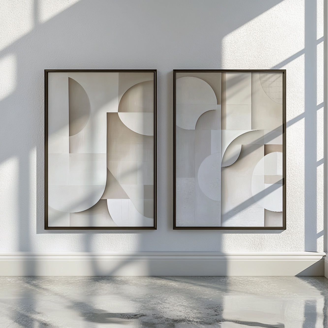 Set of 2 Pastel Prints – Soft Geometric Beige Minimalist Wall Art