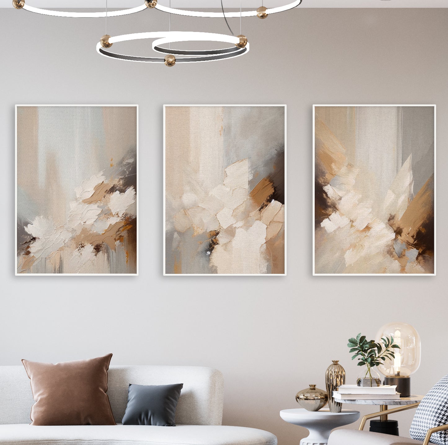 Modern abstract painting print featuring muted warm tones in a soft flowing composition.