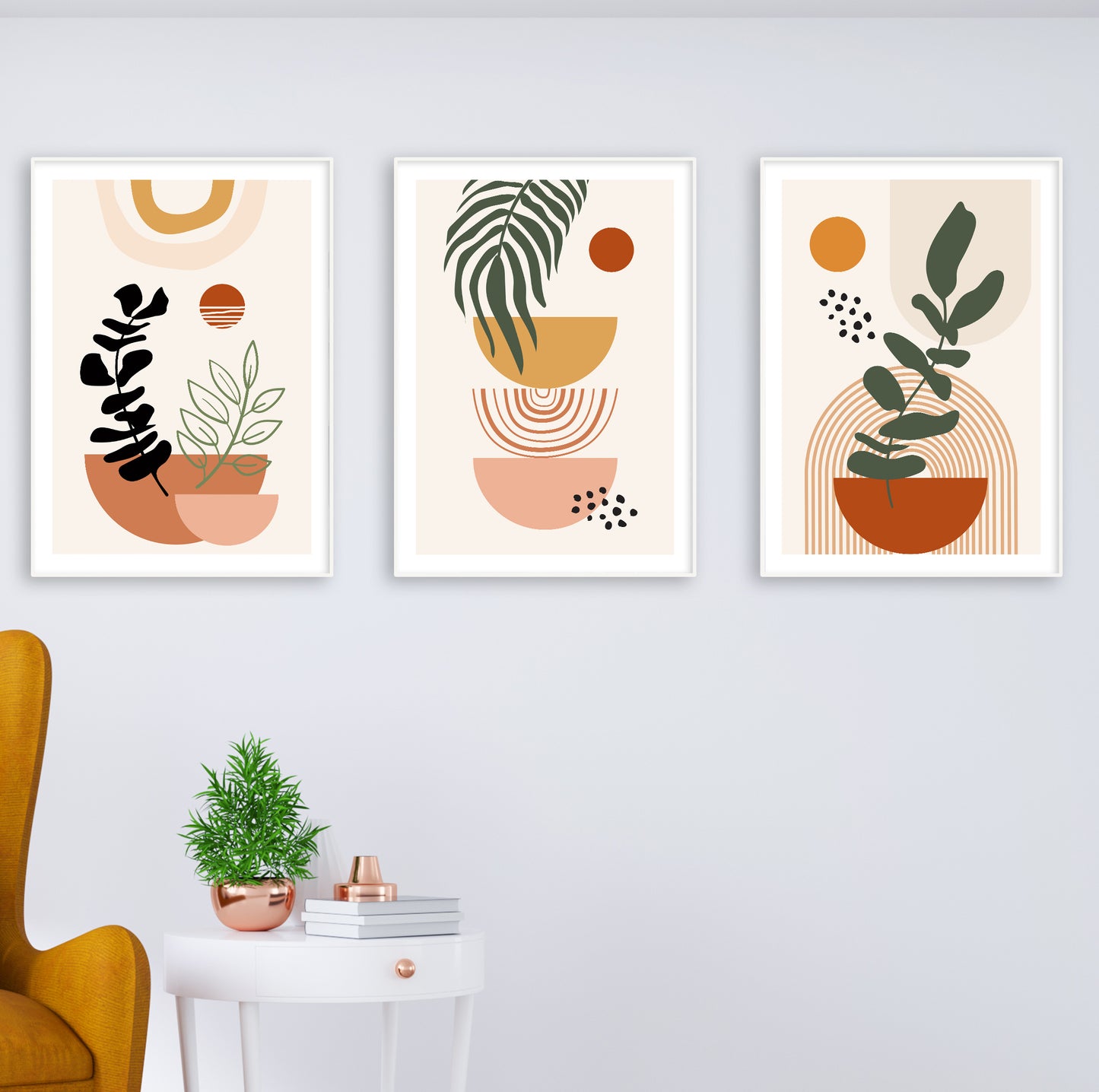 Wall decor print with clean-lined plants and rounded shapes for a minimalist aesthetic.