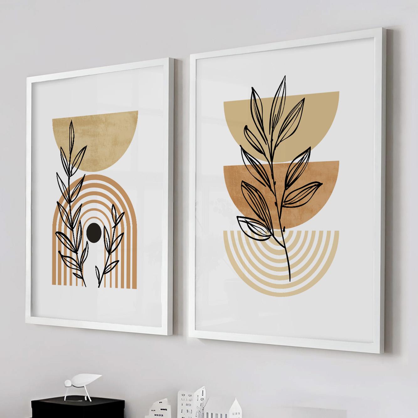 Terracotta beige boho print set of 3 – modern abstract posters for neutral above bed or gallery wall decor.