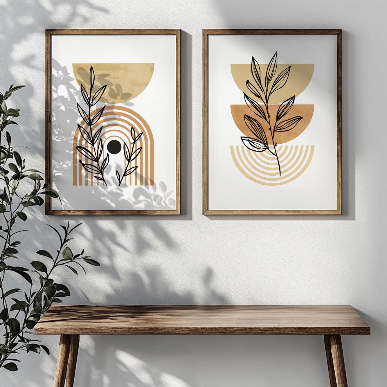 Terracotta beige gallery wall set – modern boho prints for above bed or hallway wall styling.