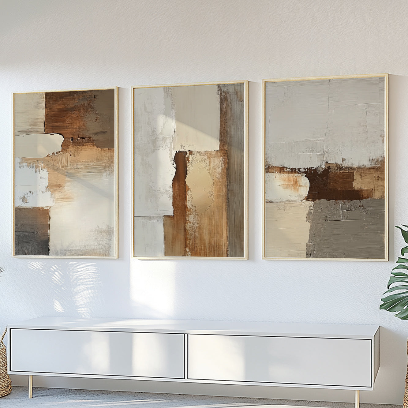 Neutral Earth Tone Set of 3 – Terracotta Beige Minimalist Art (USA)