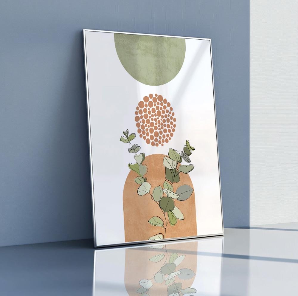 Botanical wall art print in terracotta shades with a modern boho aesthetic.