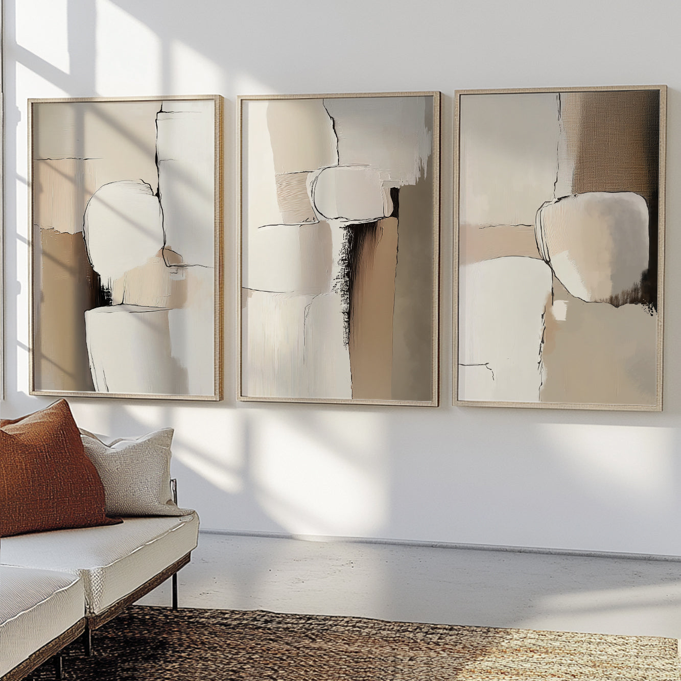 Neutral Abstract Set of 3 – Earth Tone Textured Minimalist Art (USA)