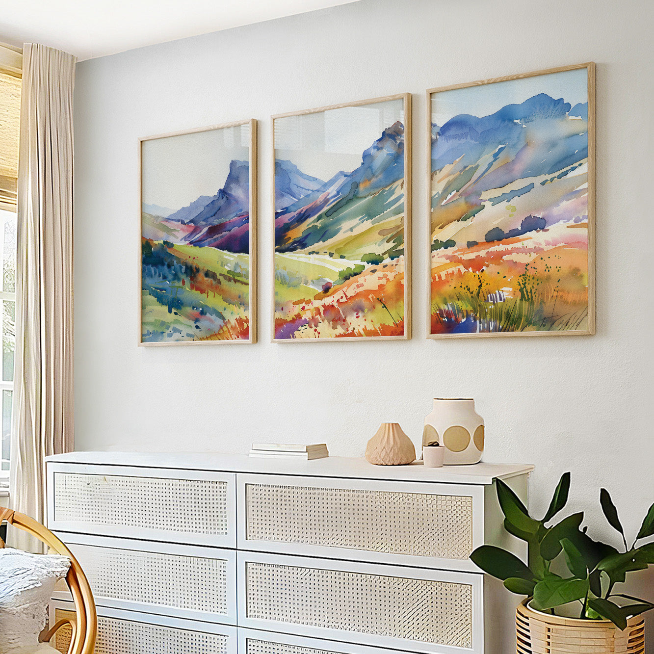 Bright Mountain Wall Art Set – Colorful Nature Landscape Posters for Modern Room Decor