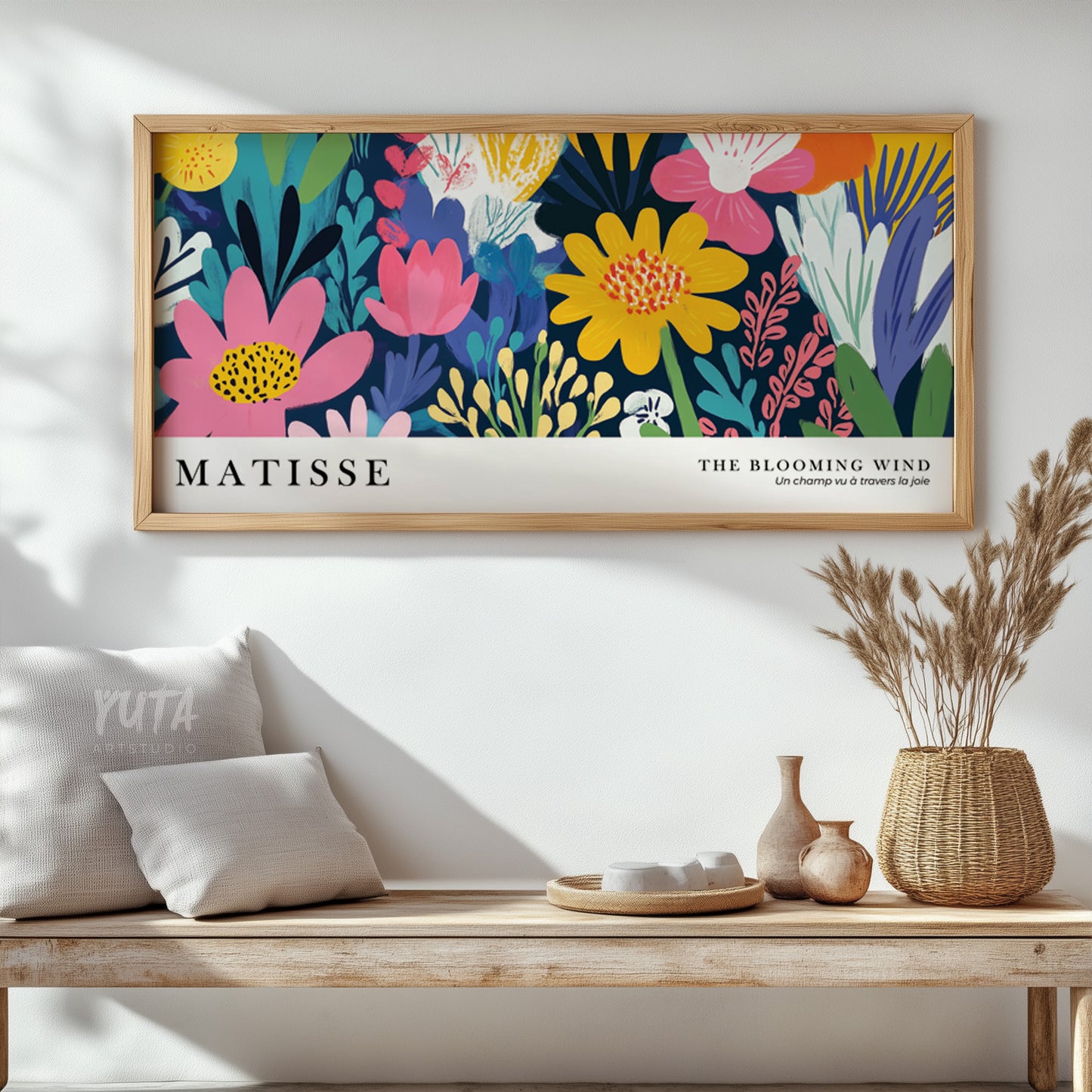 Vibrant modern floral wall art print for living room or office