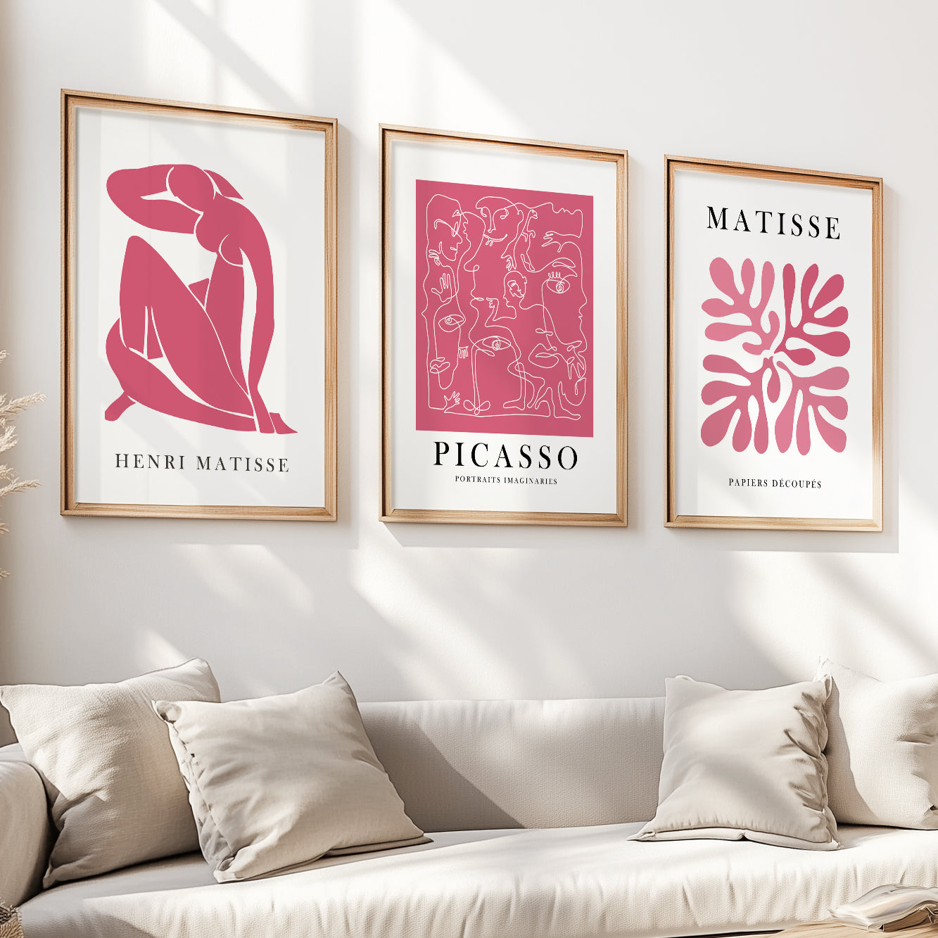 Pink Matisse Set of 3 Prints – Mid Century Minimalist Gallery Wall Art, Vintage Henri Matisse Wall Decor, Aesthetic Room Art