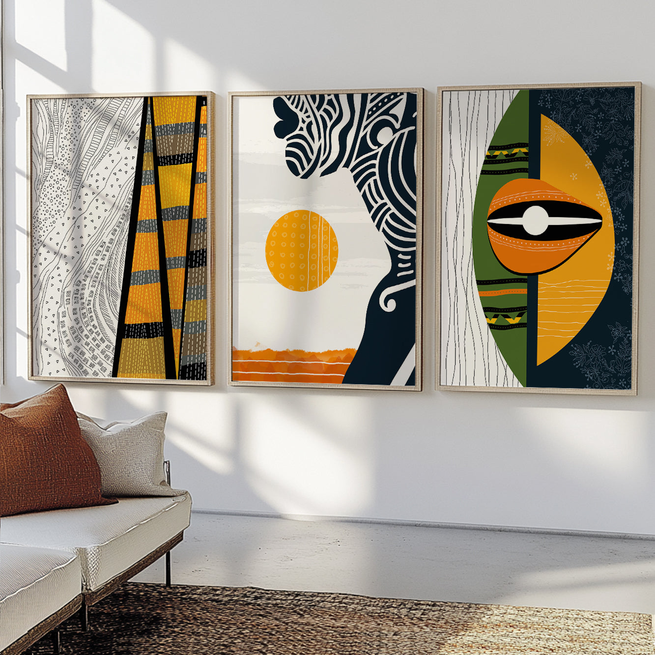 Set of 3 colorful abstract prints of black women, modern African art for contemporary decor