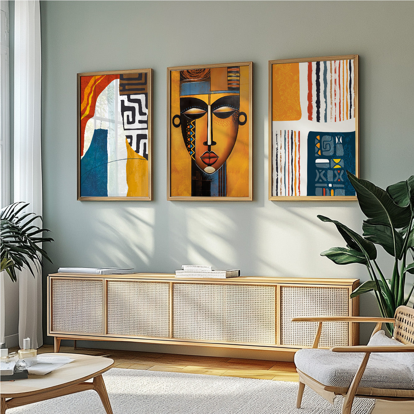 Set of 3 colorful minimalist African American prints, abstract ethnic wall art for bedroom or office decor