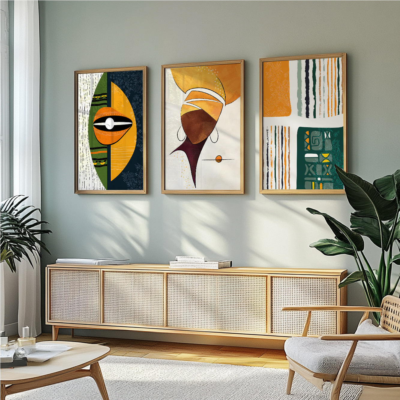 Set of 3 colorful ethnic African American art prints, extra large abstract posters for aesthetic home decor