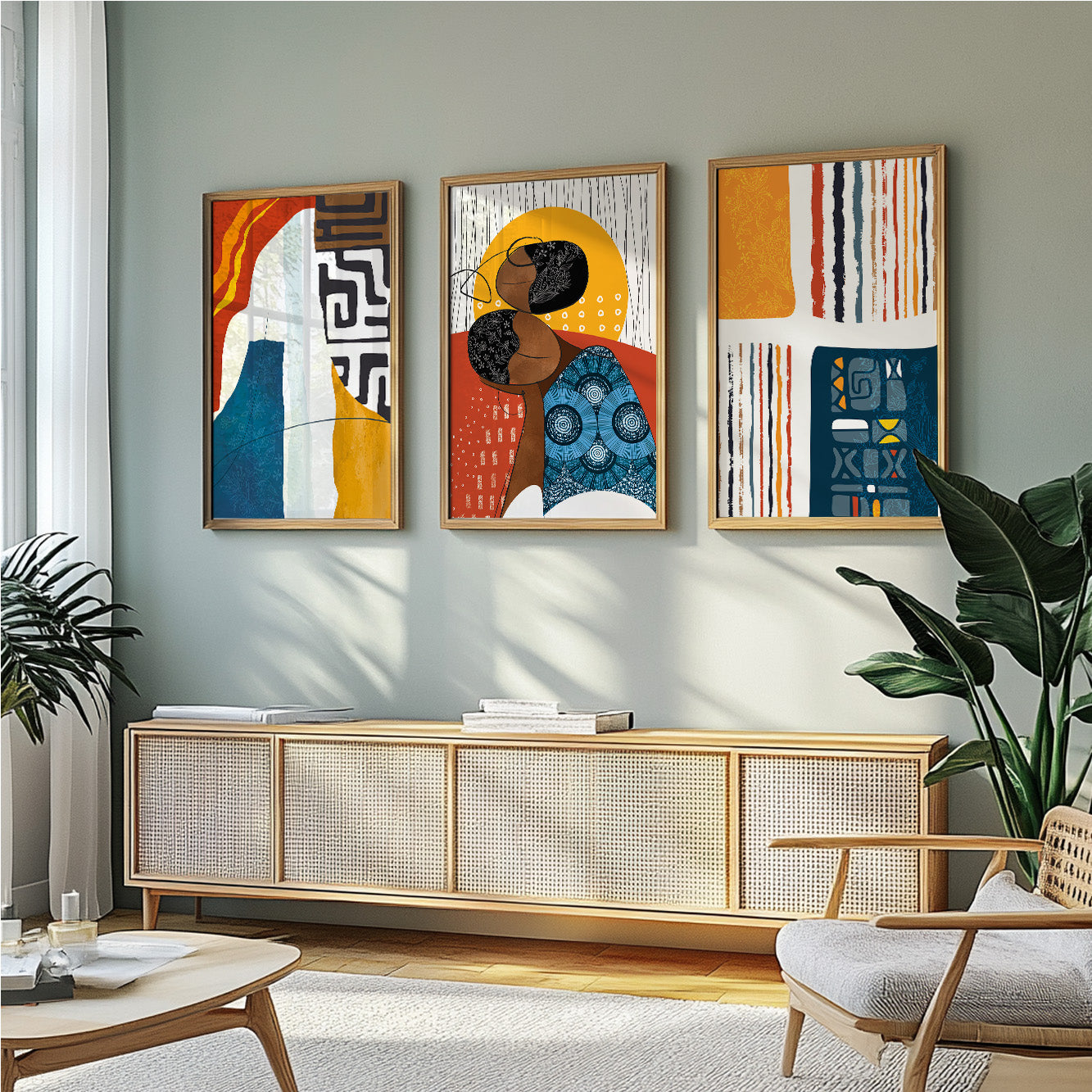 Set of 3 abstract African American art prints, colorful ethnic gallery wall decor for aesthetic rooms