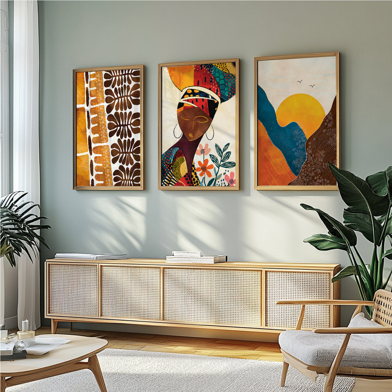 Abstract black women portrait wall art – modern African American art set of 3, contemporary colorful above bed gallery decor