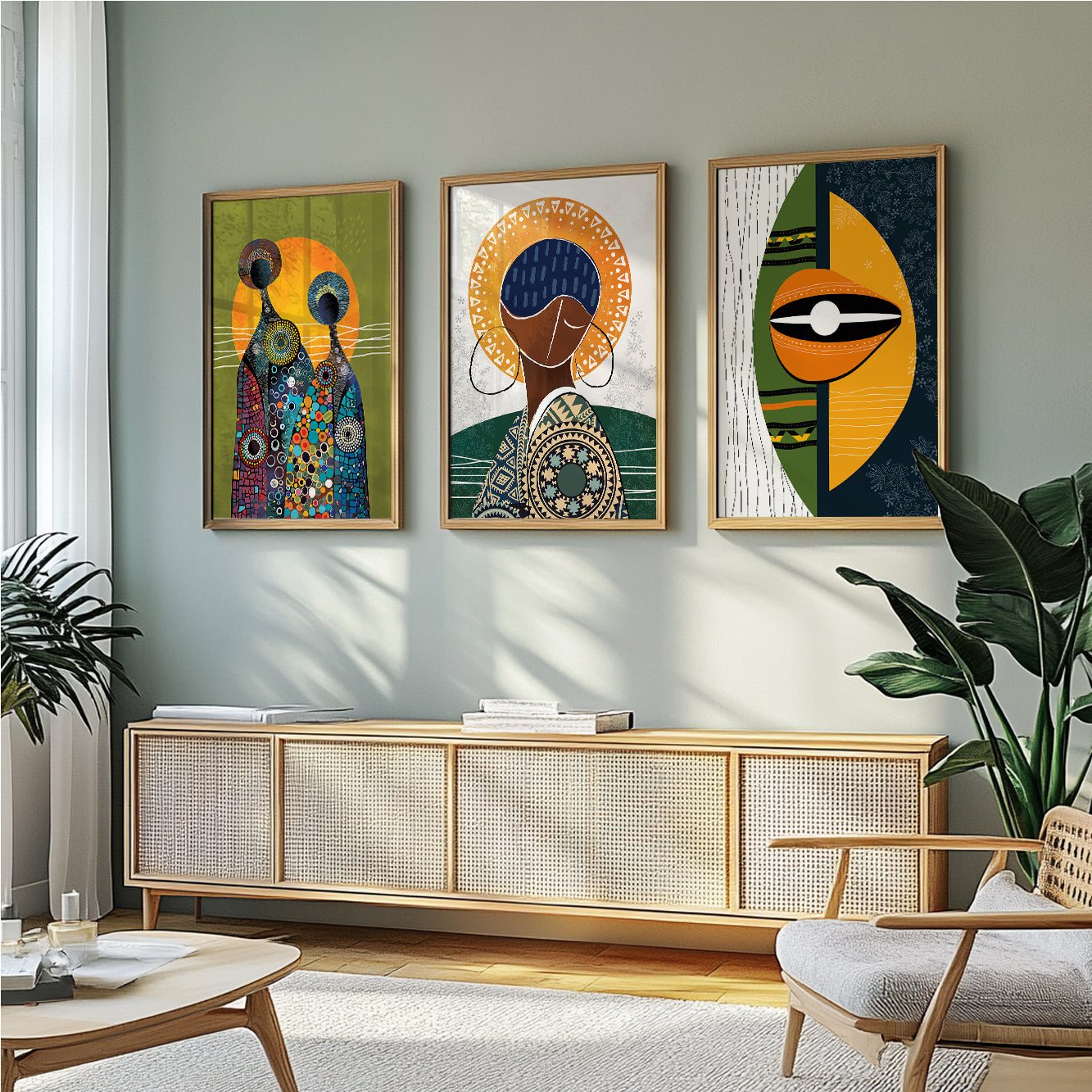 Colorful abstract African American art prints set of 3, ethnic women for modern home gift or living room