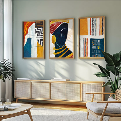 Black woman portrait set – colorful abstract African tribal posters for minimalist apartment decor